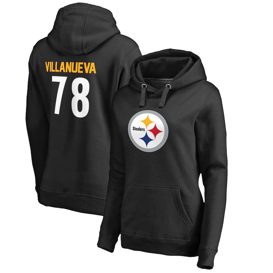 Women Pittsburgh Steelers #78 Alejandro Villanueva NFL Pro Line by Fanatics Branded Black Player Icon Name & Number Pullover Hoodie